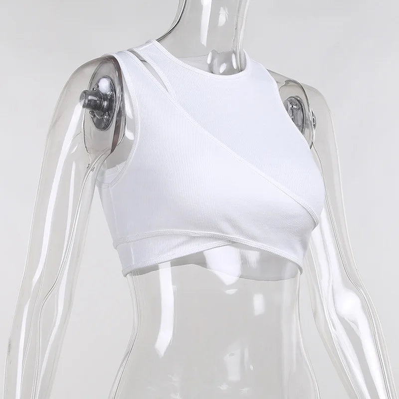 Sexy Streetwear Asymmetrical Tank Top Two Piece Vest Summer Clothes for Women Casual Ribbed Crop Tops