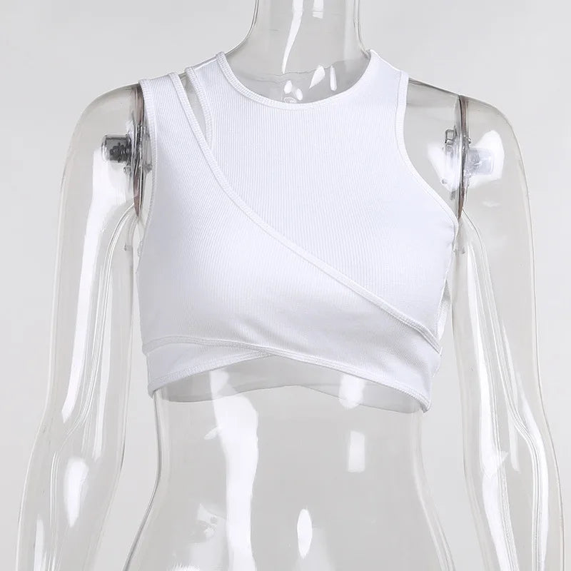 Sexy Streetwear Asymmetrical Tank Top Two Piece Vest Summer Clothes for Women Casual Ribbed Crop Tops