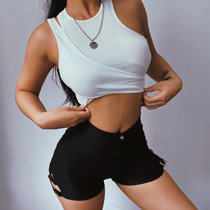 Sexy Streetwear Asymmetrical Tank Top Two Piece Vest Summer Clothes for Women Casual Ribbed Crop Tops