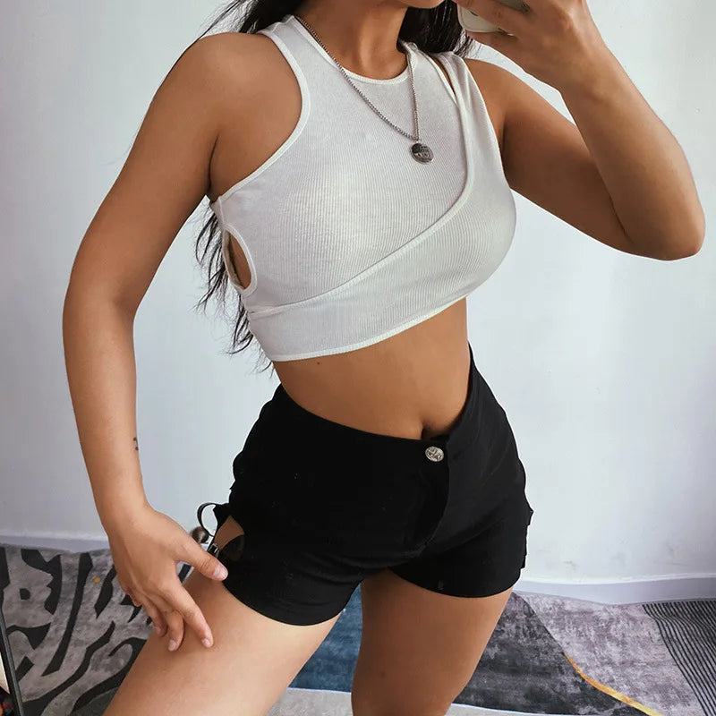 Sexy Streetwear Asymmetrical Tank Top Two Piece Vest Summer Clothes for Women Casual Ribbed Crop Tops