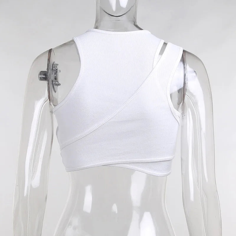 Sexy Streetwear Asymmetrical Tank Top Two Piece Vest Summer Clothes for Women Casual Ribbed Crop Tops