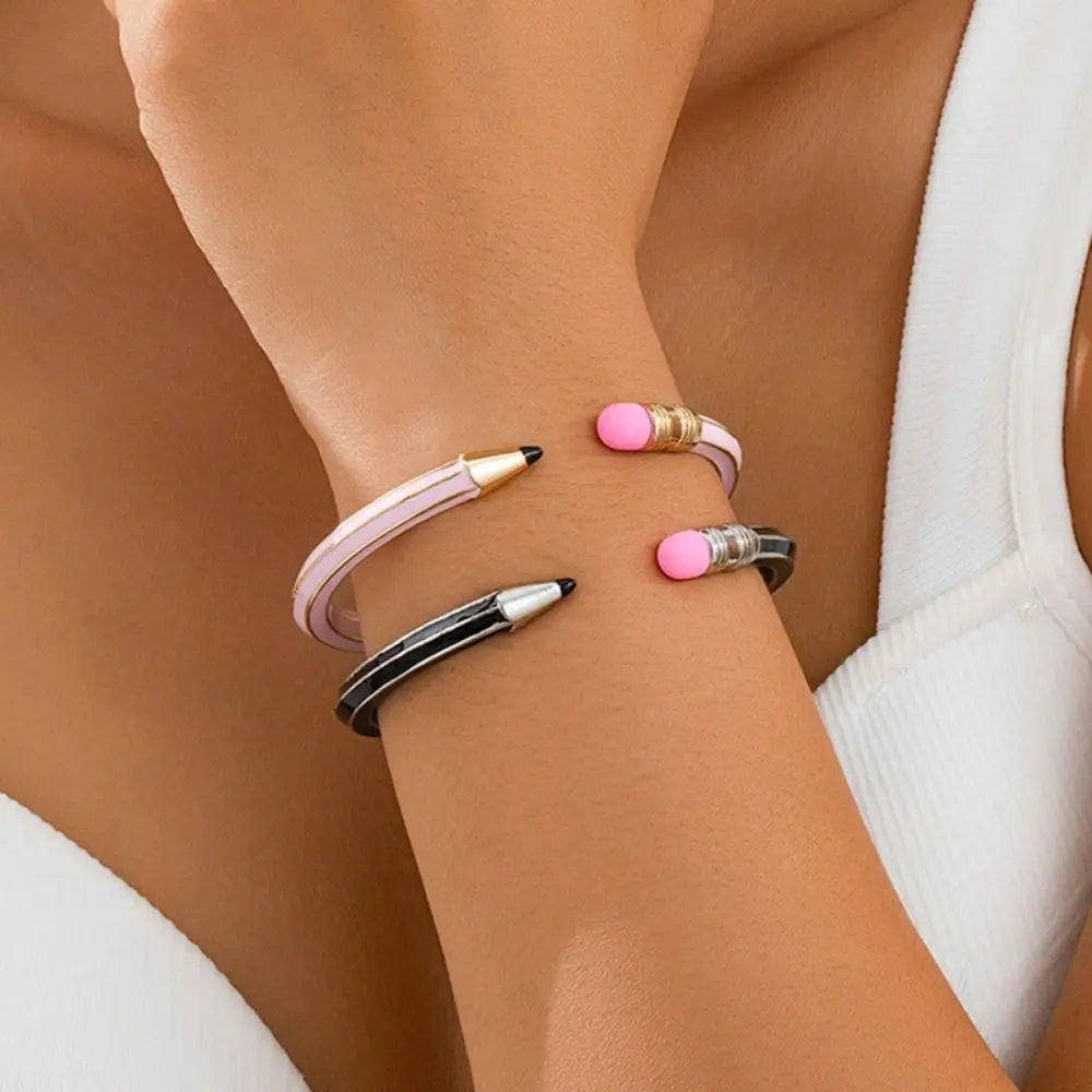 Pencil Shaped Colorful Pencil Bracelets Round Funny Cuff Bracelets Gift Comfortable To Wear Women's Pencil Bangle Gifts