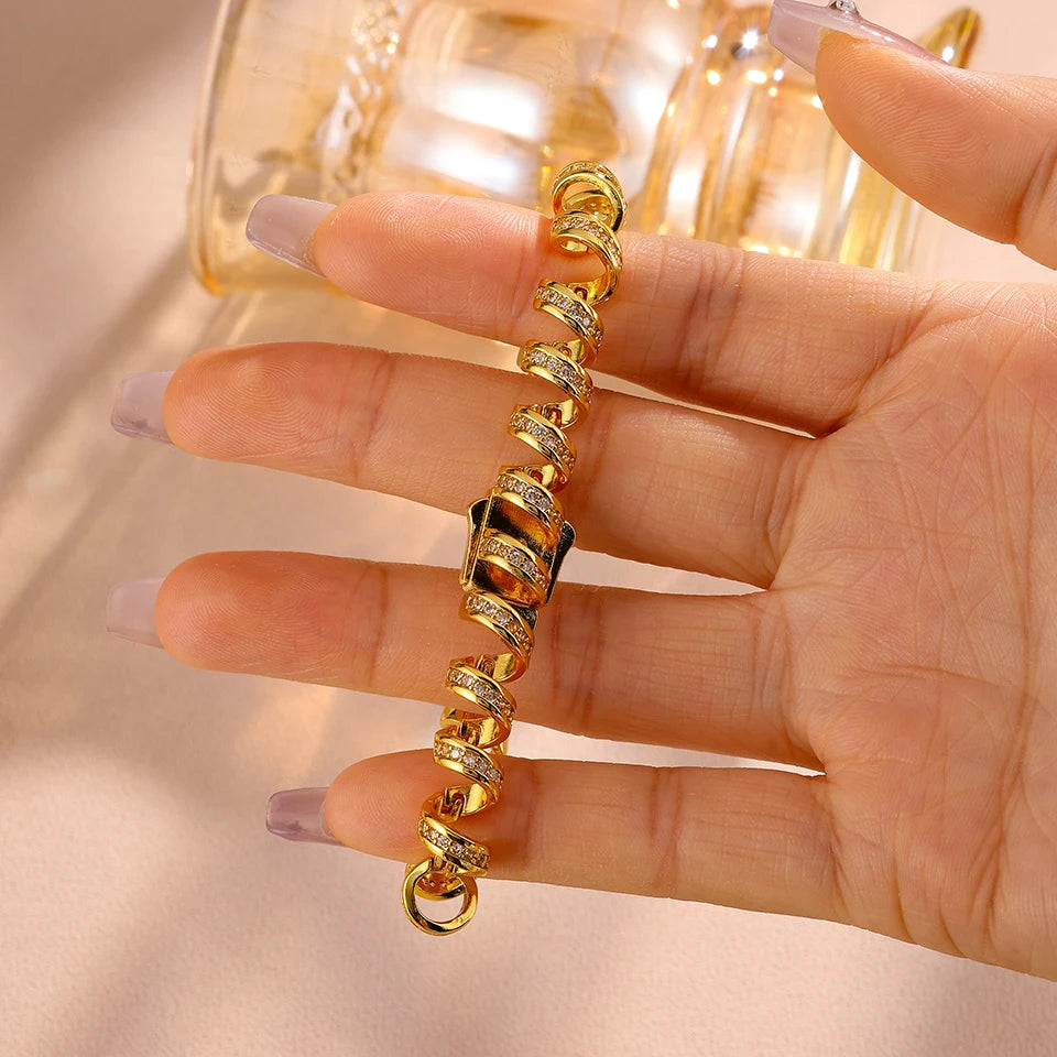 ZAKOL Sparkling Telephone Wire Stretch Bracelet Shiny Zircon Luxury Wrapped Bangle Sophisticated Aesthetic Jewelry Gift