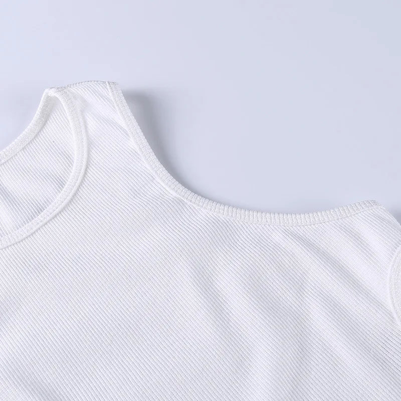 Sexy Streetwear Asymmetrical Tank Top Two Piece Vest Summer Clothes for Women Casual Ribbed Crop Tops