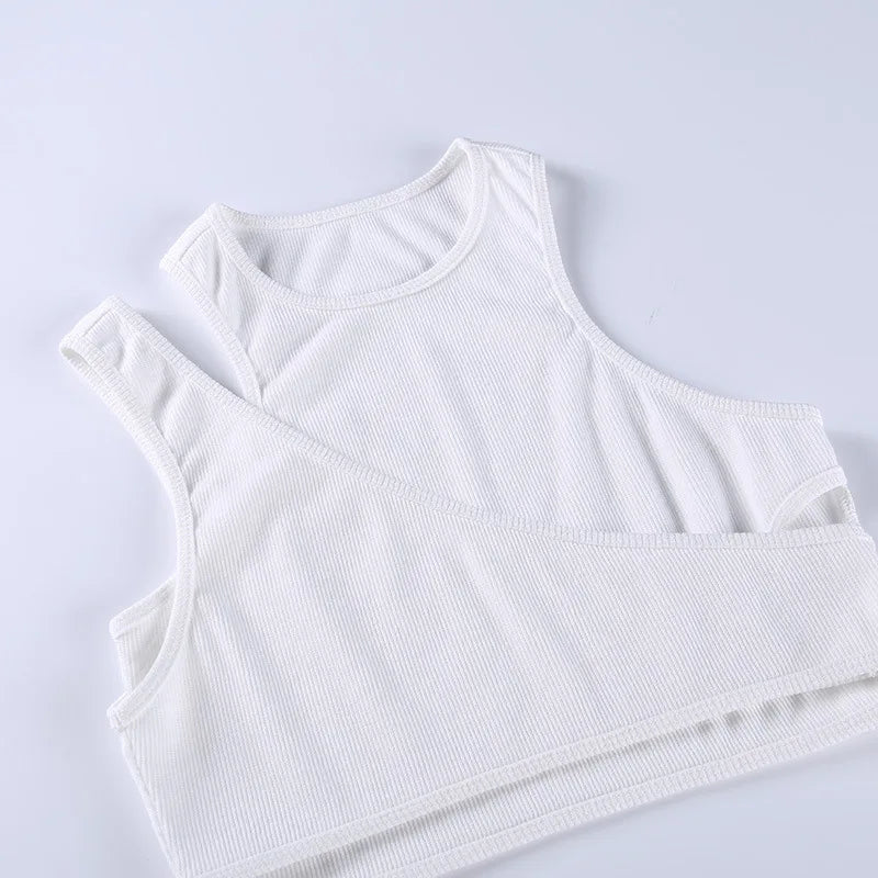 Sexy Streetwear Asymmetrical Tank Top Two Piece Vest Summer Clothes for Women Casual Ribbed Crop Tops