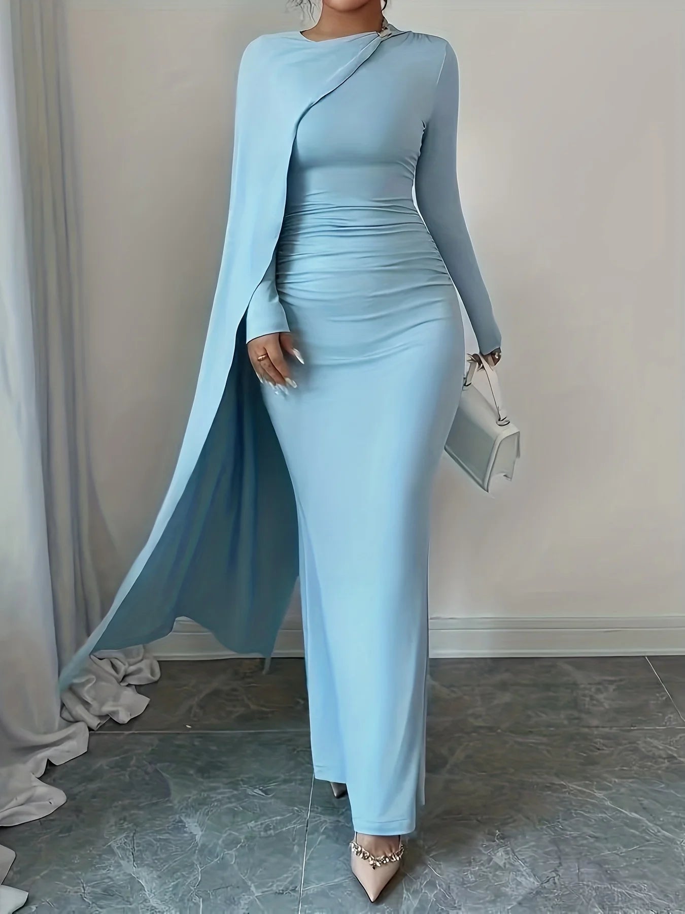 One shoulder asymmetrical bodycon dress high waisted elegant long sleeve gown suitable for dinners and red carpet events
