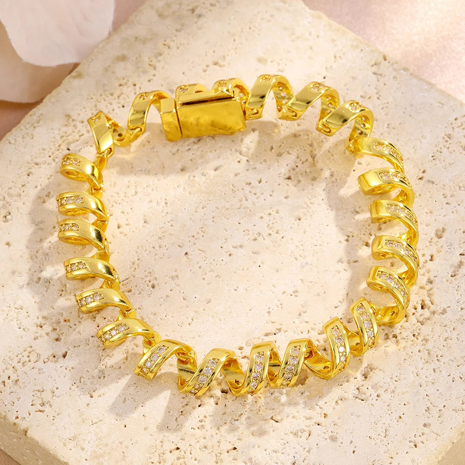ZAKOL Sparkling Telephone Wire Stretch Bracelet Shiny Zircon Luxury Wrapped Bangle Sophisticated Aesthetic Jewelry Gift