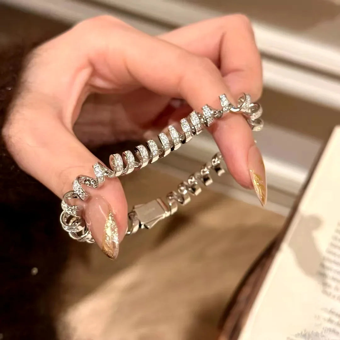 ZAKOL Sparkling Telephone Wire Stretch Bracelet Shiny Zircon Luxury Wrapped Bangle Sophisticated Aesthetic Jewelry Gift