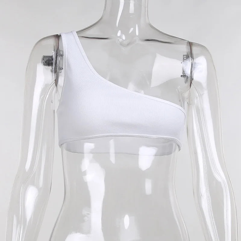 Sexy Streetwear Asymmetrical Tank Top Two Piece Vest Summer Clothes for Women Casual Ribbed Crop Tops
