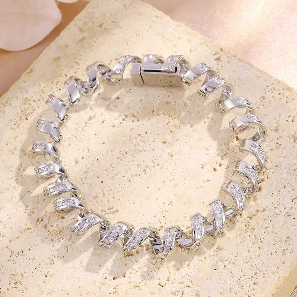 ZAKOL Sparkling Telephone Wire Stretch Bracelet Shiny Zircon Luxury Wrapped Bangle Sophisticated Aesthetic Jewelry Gift
