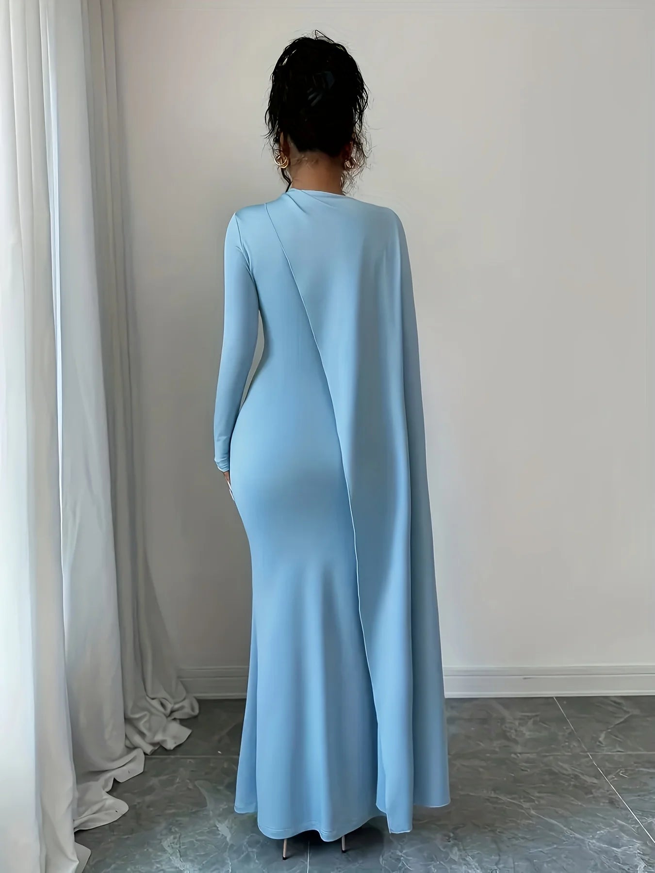 One shoulder asymmetrical bodycon dress high waisted elegant long sleeve gown suitable for dinners and red carpet events