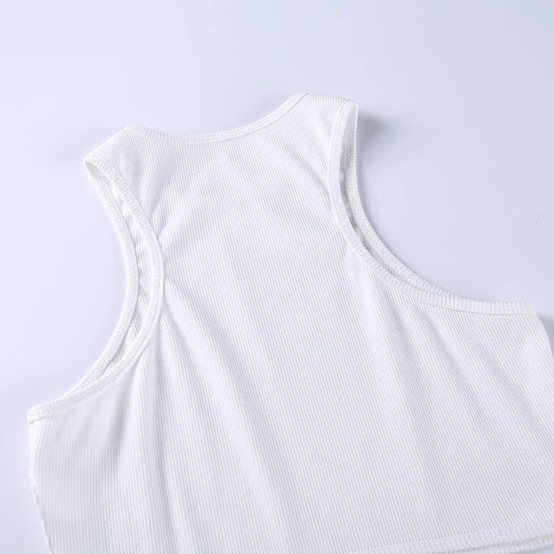 Sexy Streetwear Asymmetrical Tank Top Two Piece Vest Summer Clothes for Women Casual Ribbed Crop Tops