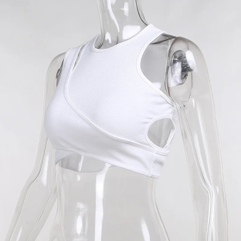 Sexy Streetwear Asymmetrical Tank Top Two Piece Vest Summer Clothes for Women Casual Ribbed Crop Tops