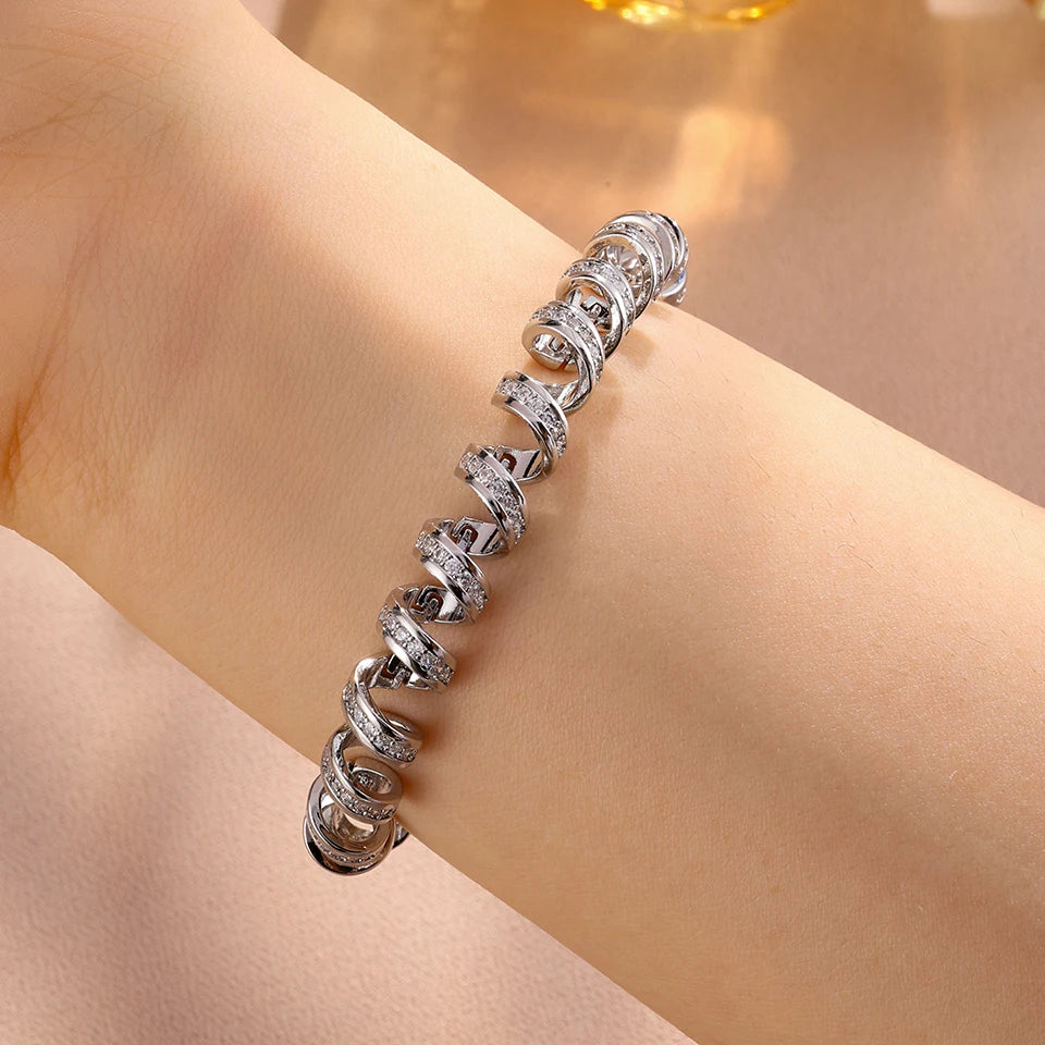 ZAKOL Sparkling Telephone Wire Stretch Bracelet Shiny Zircon Luxury Wrapped Bangle Sophisticated Aesthetic Jewelry Gift